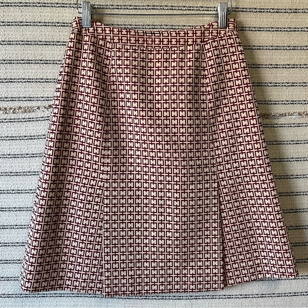 Shin Choi A-Line Skirt - Red and Cream Square Chic Pattern